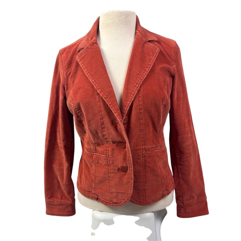 St. John's Bay Cotton Corduroy Blazer Jacket Womens Petite M Rust Orange